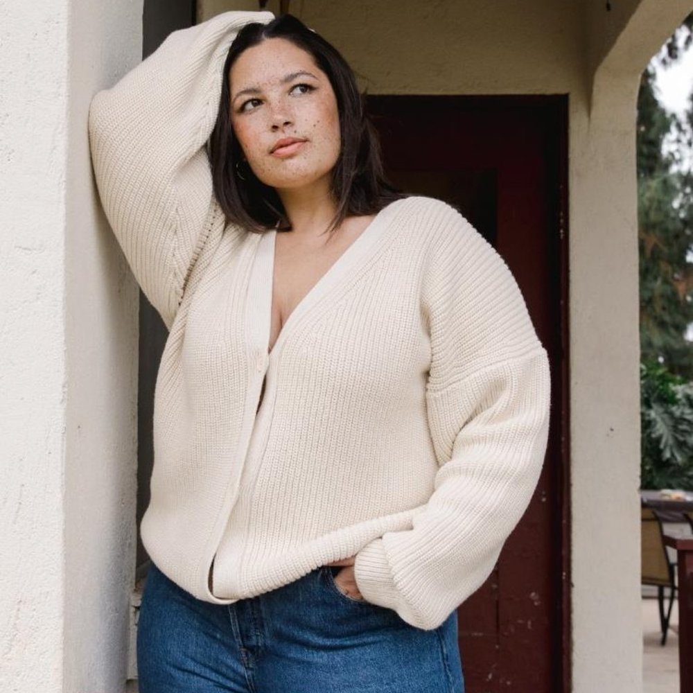Tradlands Cream Ribbed V-Neck Cardigan Sweater
